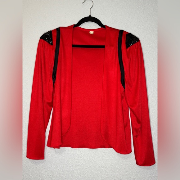 Vintage 80’s Red & Black Sequins Shoulder Polyester Jacket S - Picture 1 of 4